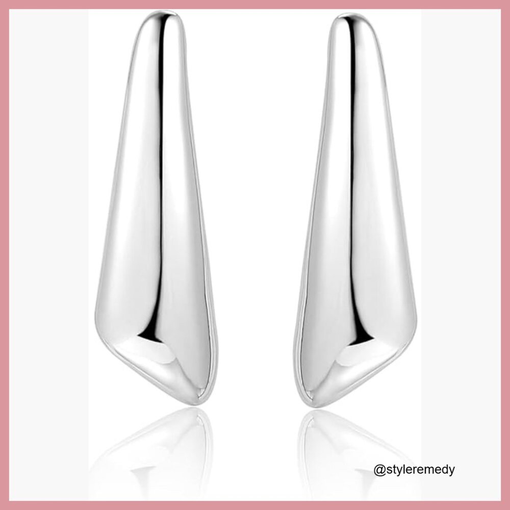 Sterling Silver Sculpted Drop Earrings - Silver